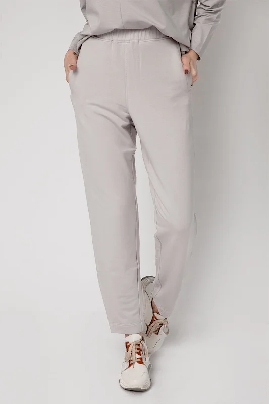 Bottoms in pastel colors-Ottanta Jersey Trousers in Cemento