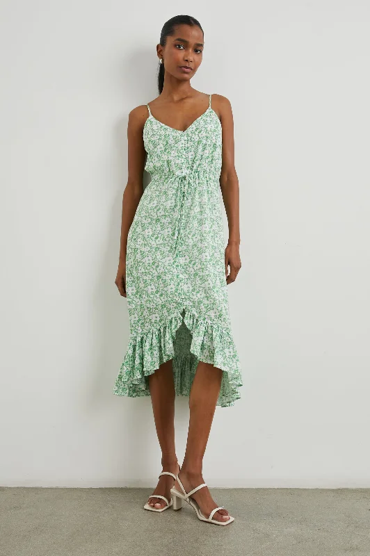 Dresses for beauty contests-FRIDA DRESS - GREEN TEXTURE FLORAL