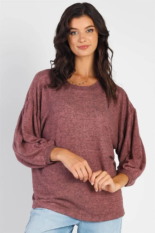 Tips for selling handmade crafts-Mauve Long Sleeve Puff Ballon Soft Top