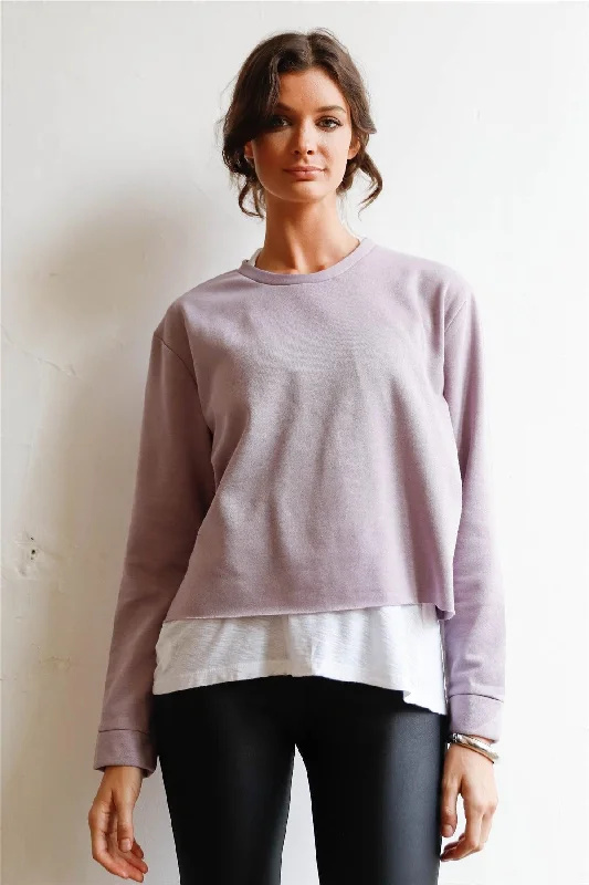 Hoodies & Sweatshirts celebrity-Lilac Grey Long Sleeve Raw Hem Sweatshirt /1-2-2-1