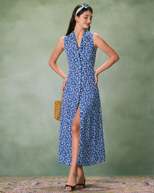 Dresses for shopping trips-The Blue Collared Button-up Floral Maxi Dress