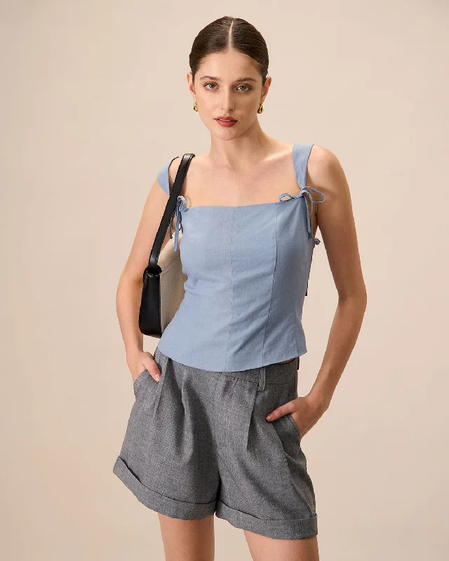 How to repair a door lock-Women's Blue Square Neck Bowknot Tank Top