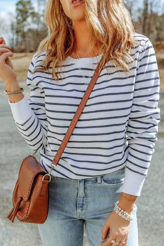 How to make a photo collage-Striped Long Sleeve Round Neck Top