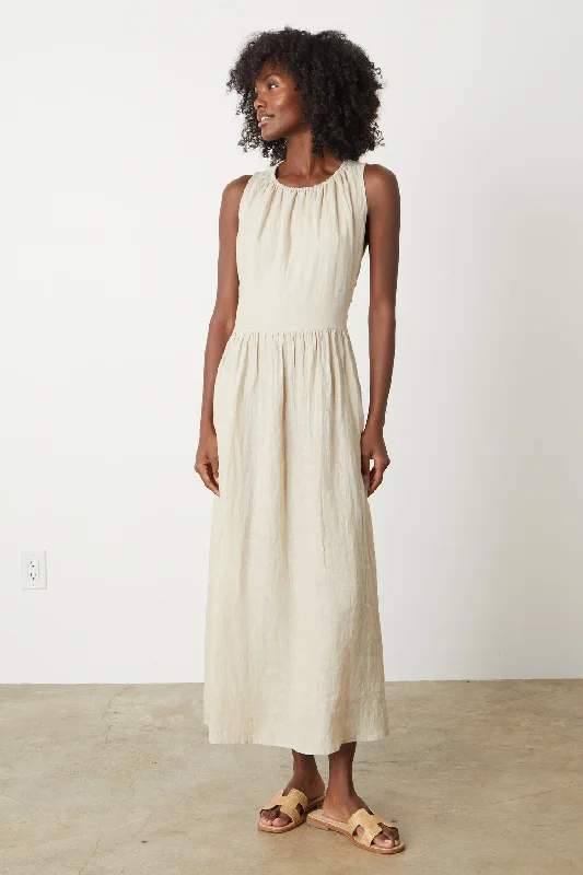 Dresses with high neck-POLLY LINEN CUT OUT DRESS