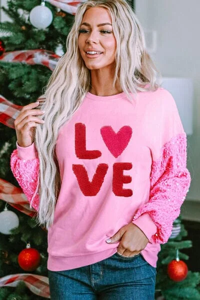 Hoodies & Sweatshirts resale-LOVE Sequin Dropped Shoulder Sweatshirt