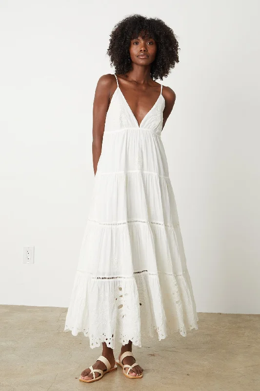 Dresses with belts-MICHELLE EMBROIDERED COTTON MAXI DRESS