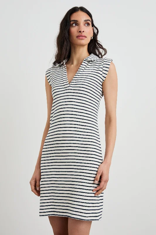 Dresses for festivals-AMIRA DRESS - SAILOR STRIPE TERRY TOWEL