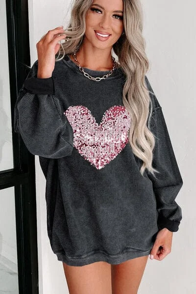 Hoodies & Sweatshirts craft-Heart Sequin Round Neck Sweatshirt