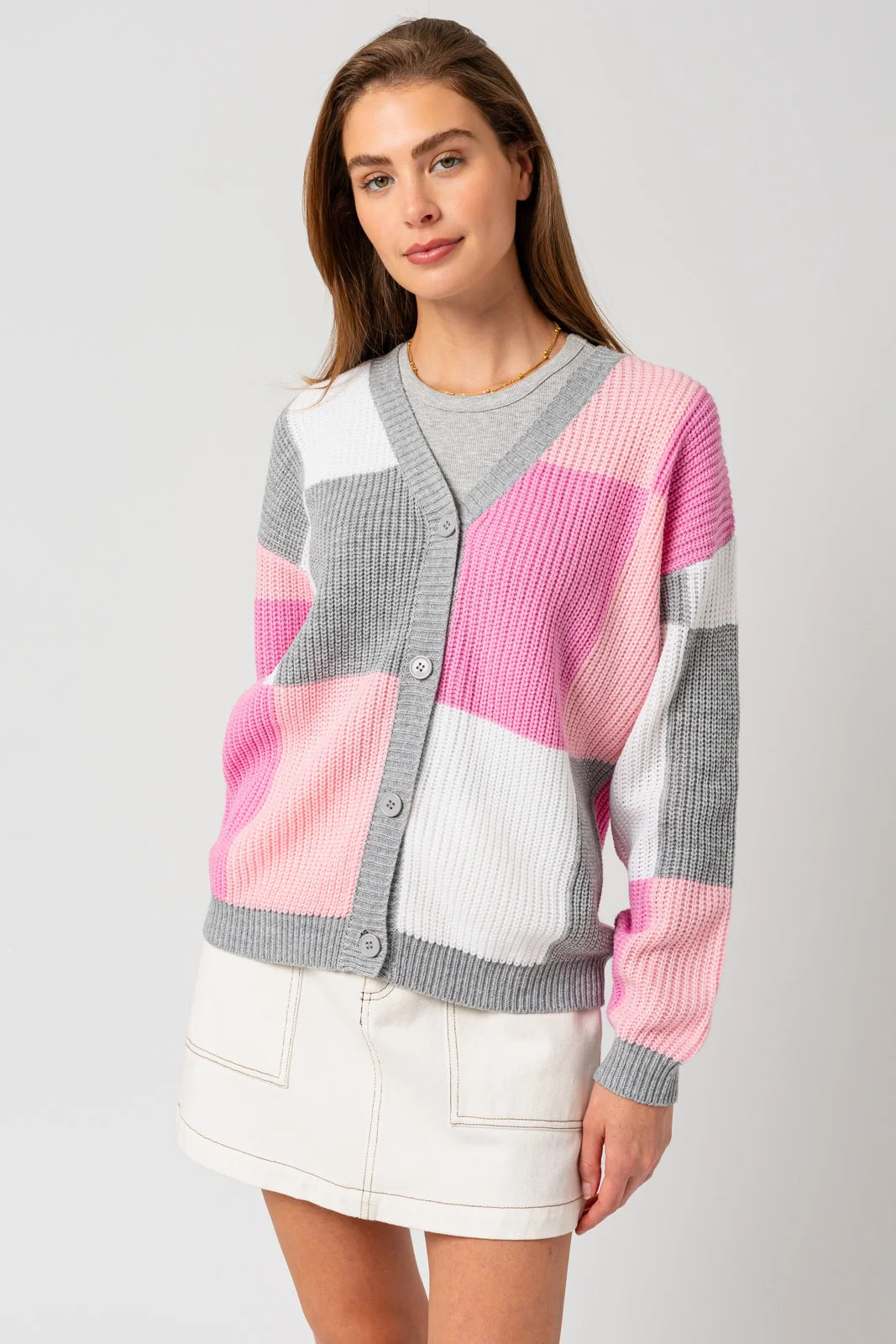 Sweaters in sound-Color Block V-Neck Sweater Cardigan