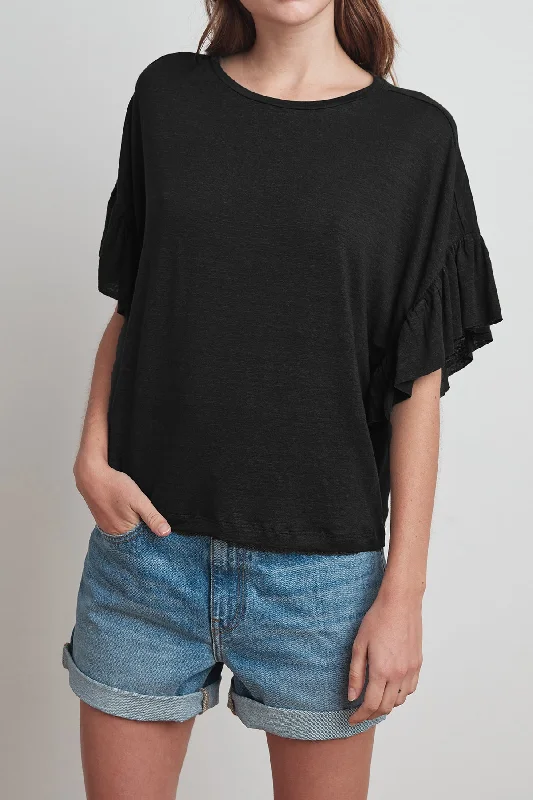 Best online shopping deals-DORIANA LINEN KNIT RUFFLE SLEEVE TEE