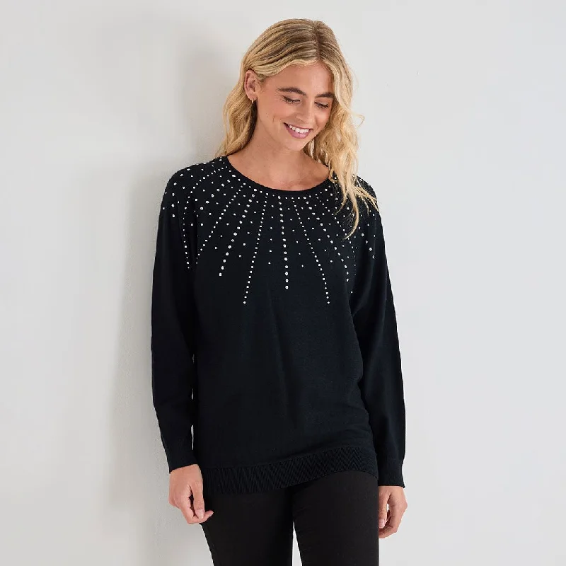 Sweaters with tiered designs-Ladies Beaded Batwing Jumper