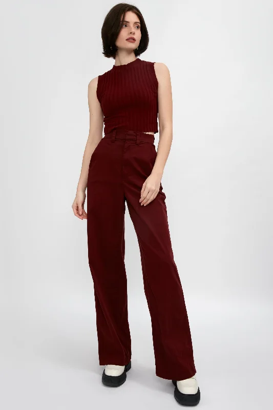 Bottoms with soft plaid-London Relaxed Pant in Wine