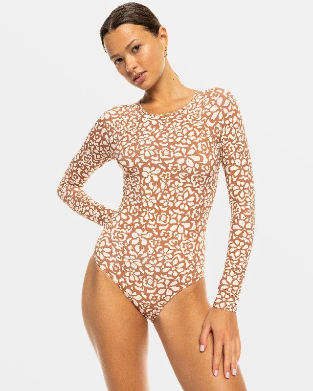 Swimwear for cold climates-Basic Long Sleeve One-Piece Swimsuit - Russet Free Fallin Floral