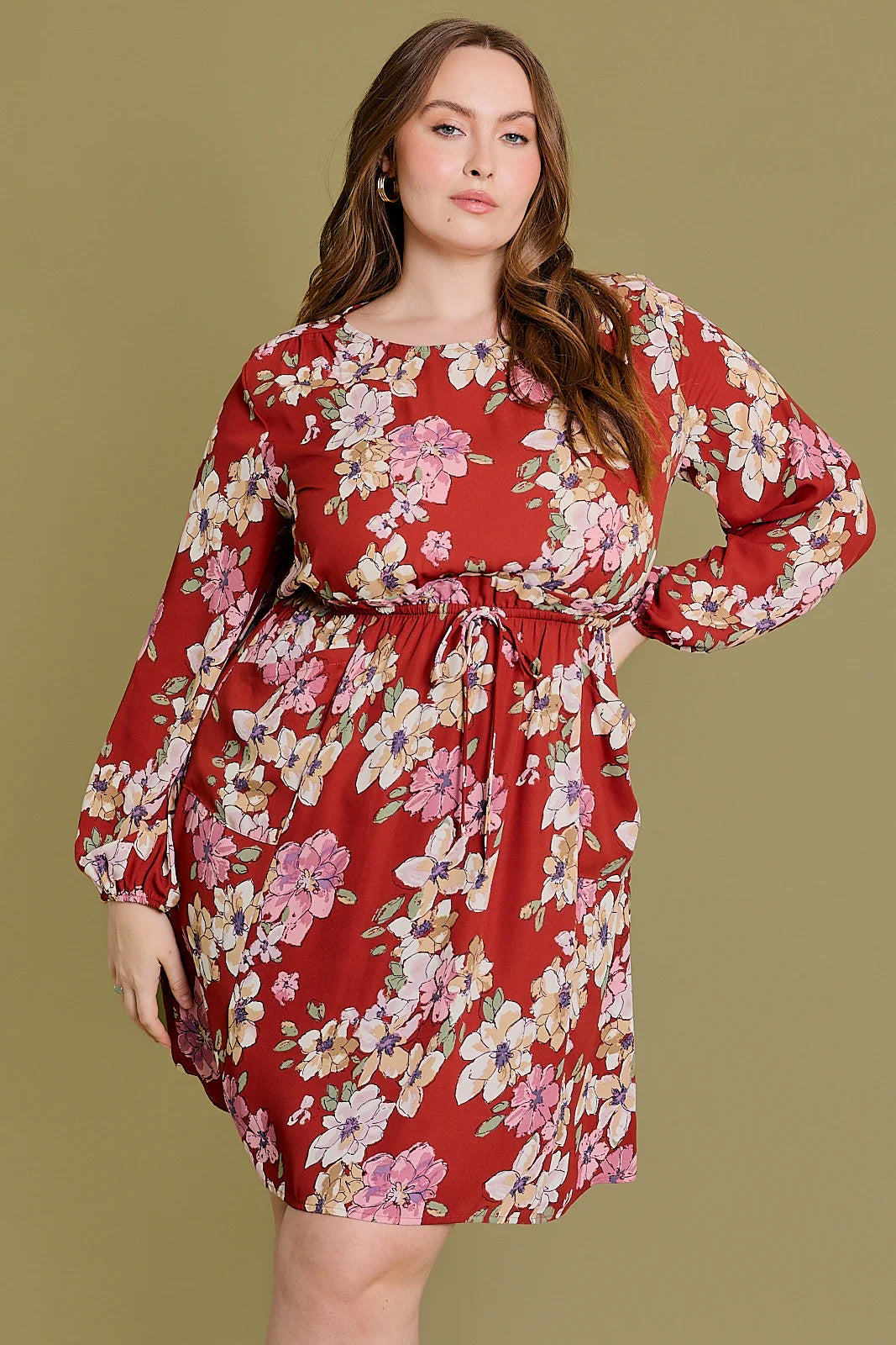 Dresses for mild weather-Plus Size Floral Ruffle Waist Chiffon Mini Dress