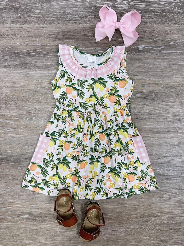 Dresses for zipper back-Squeeze the Day Girls Citrus Sleeveless Dress