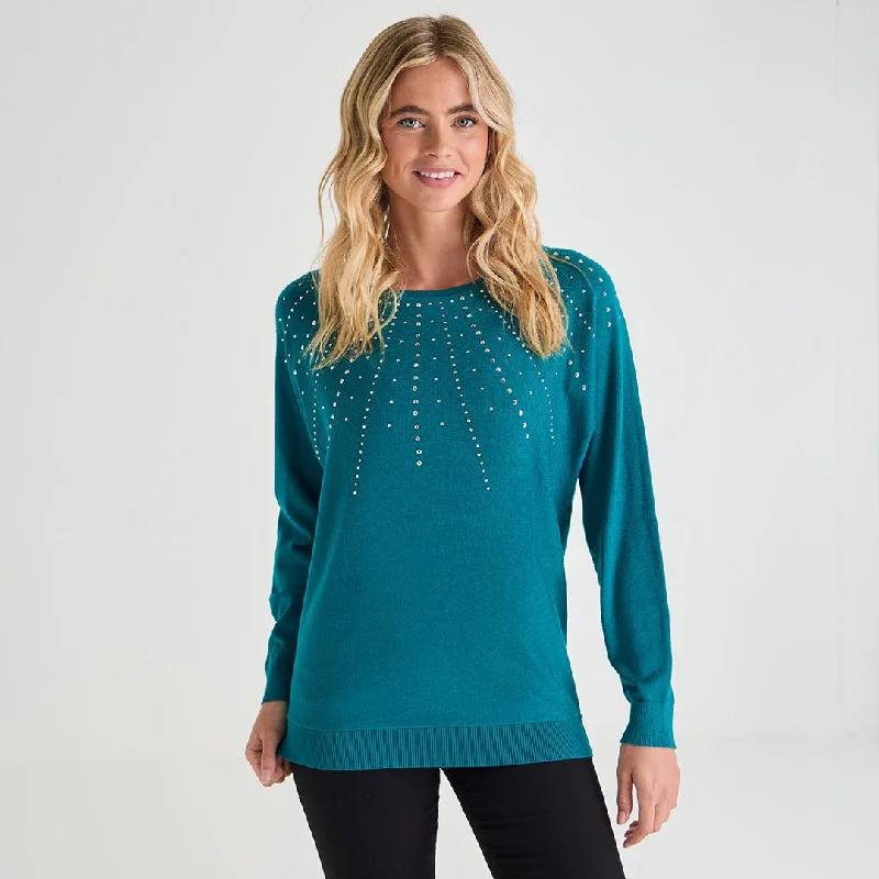 Sweaters for scavenger hunts-Ladies Beaded Batwing Jumper