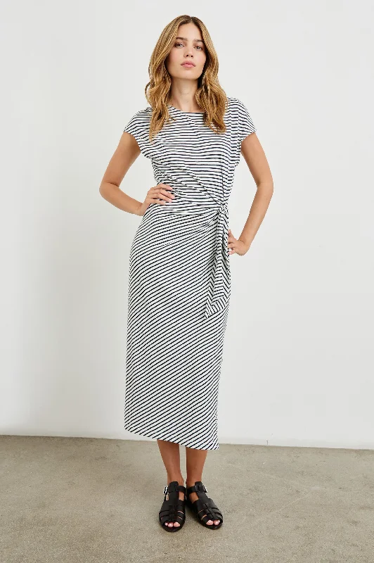 Dresses for American trends-SELAH DRESS - IVORY NAVY MICRO STRIPE