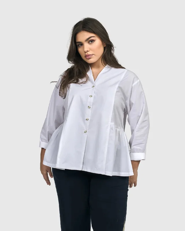 Women's Clothing wanderlust-Addison Peplum Blouse, White