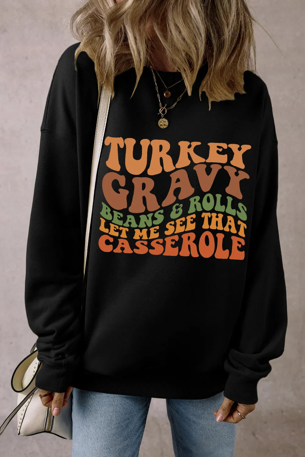 Hoodies & Sweatshirts rainbow-Turkey Gravy Casserole Long Sleeve Women's Graphic Sweatshirt