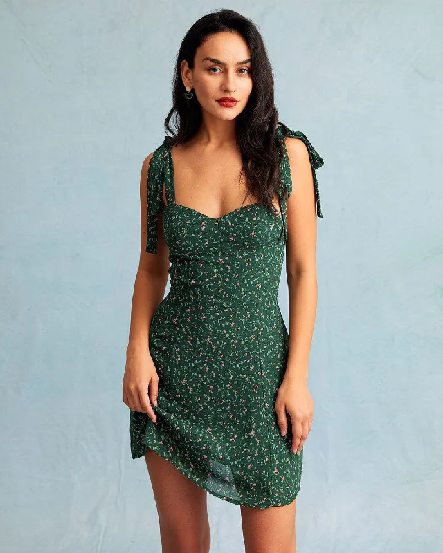 Dresses for weekend outings-The Green Sweetheart Neck Floral Slip Mini Dress