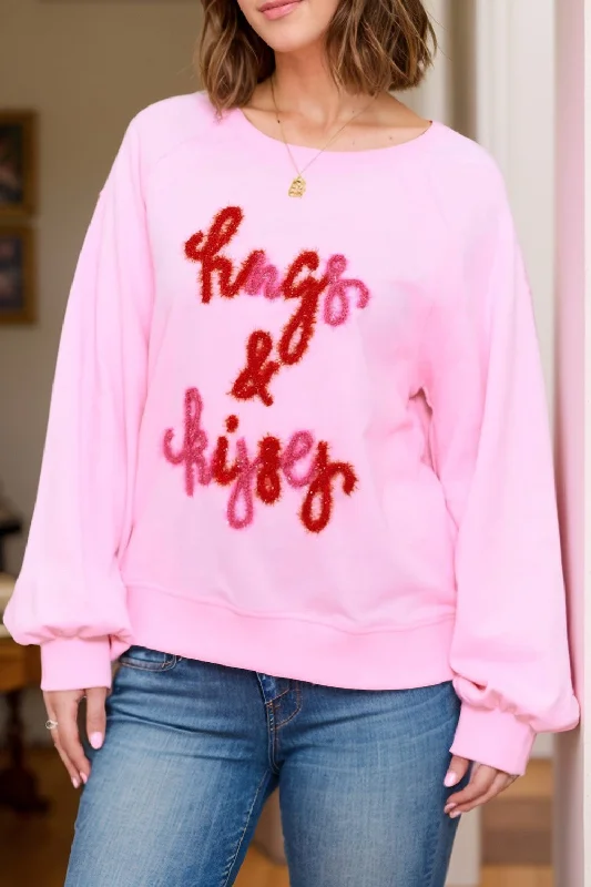 Hoodies & Sweatshirts rave-Hugs & Kisses Round Neck Long Sleeve Sweatshirt