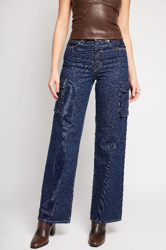 Bottoms for easy style-Grace Cargo Jean in Midnight Mile