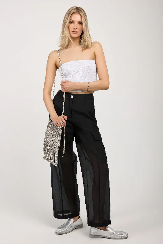 Bottoms in dawn-Cotton Silk Organza Cargo Pant in Black