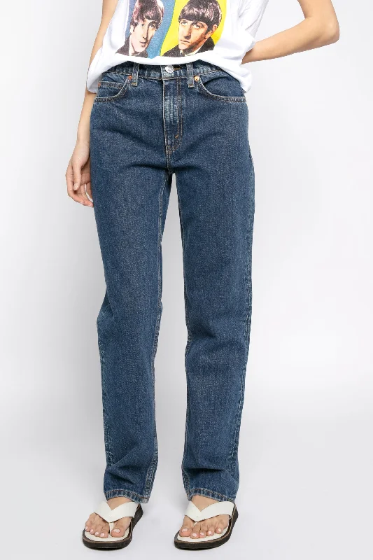 Bottoms for dynamic fit-70s Straight Jean in Rustic Indigo