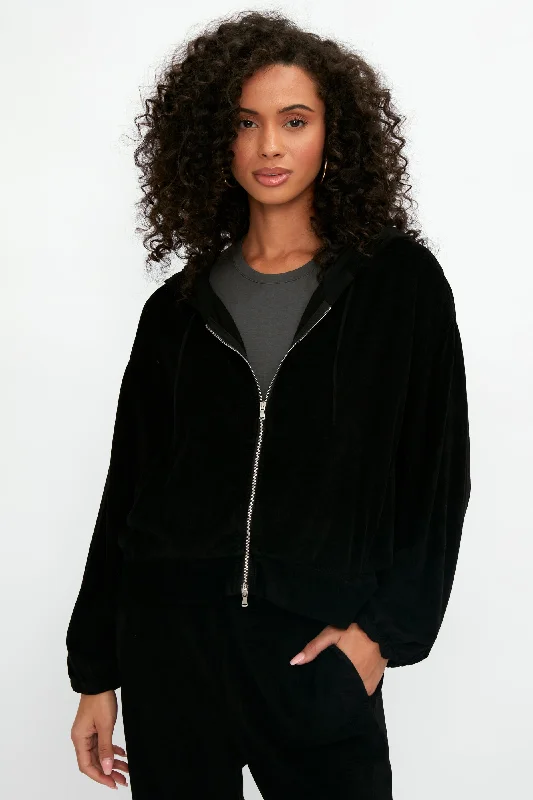 Jackets for stylish-Zip Up Hooded Jacket in Black