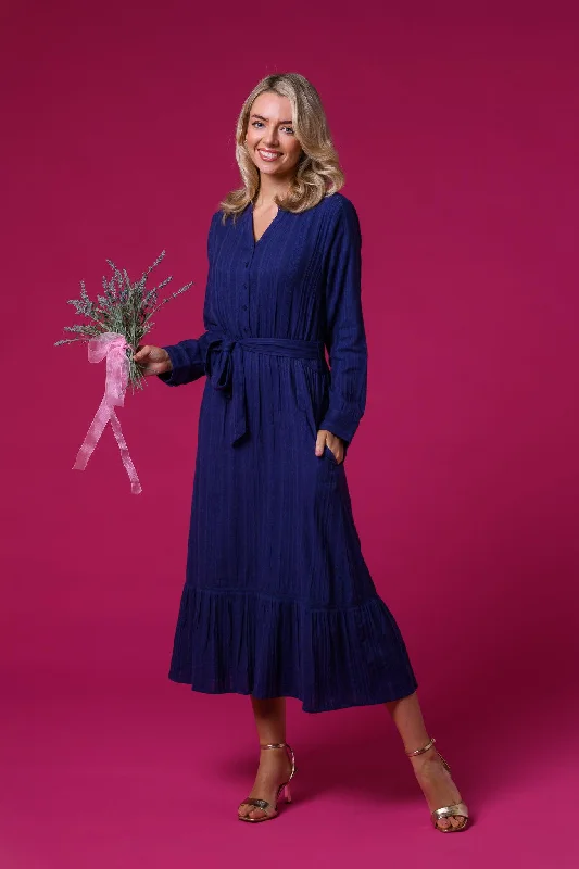 Dresses for funerals-Cotton Dobby Long Sleeve Dress