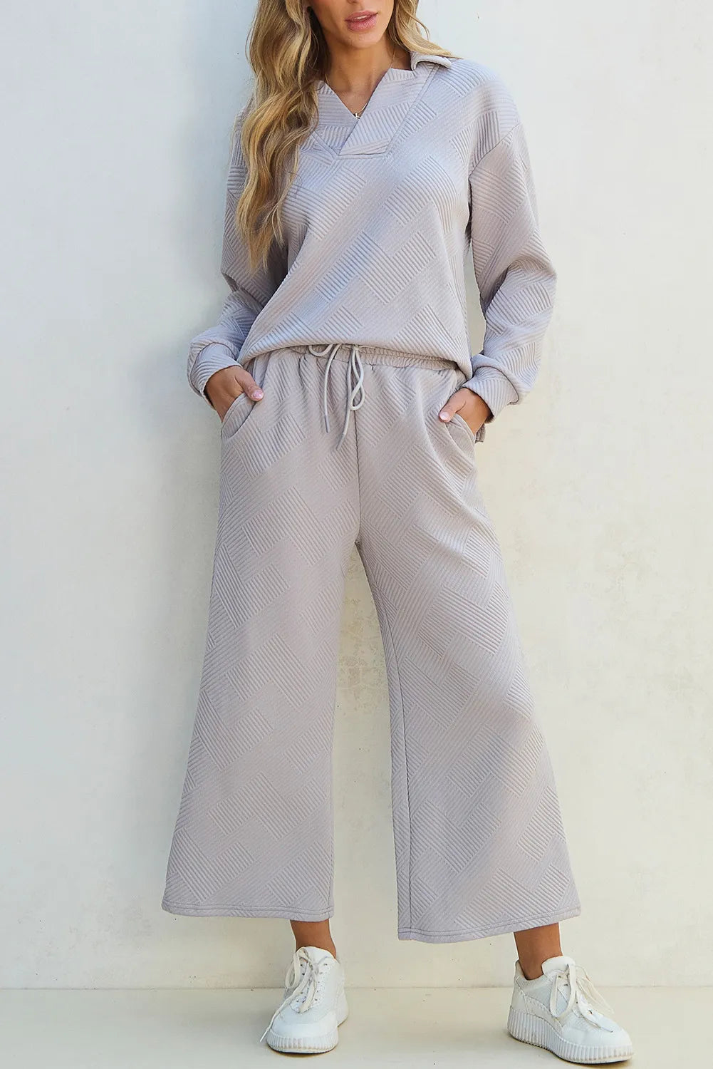 How to create a marketing plan-Textured Long Sleeve Top and Drawstring Pants Set