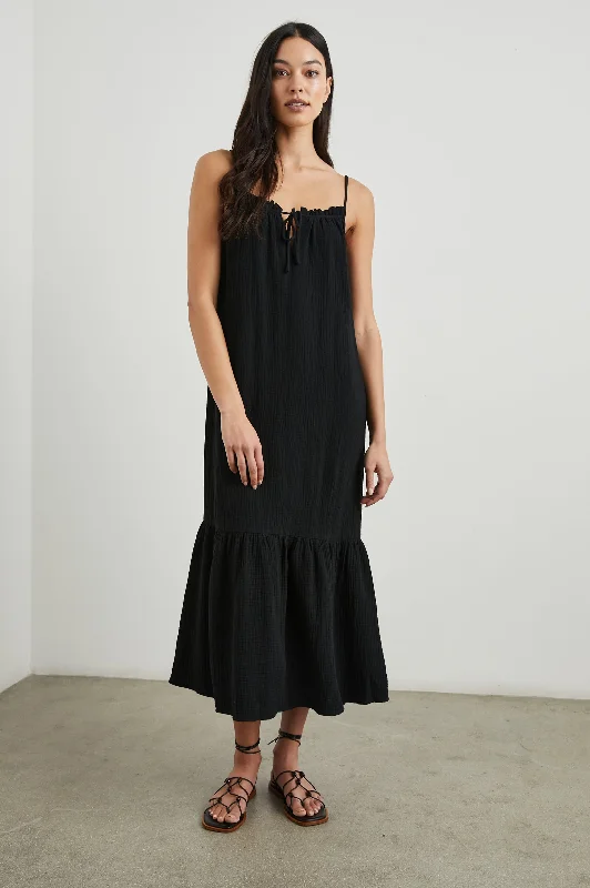 Dresses with mini length-MARSEILLE DRESS - BLACK GAUZE