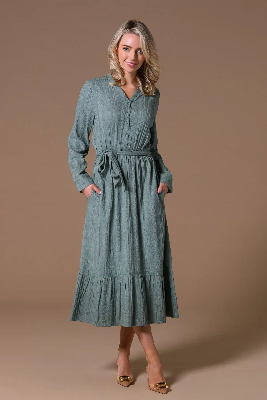 Dresses for mourning-Cotton Dobby Long Sleeve Dress