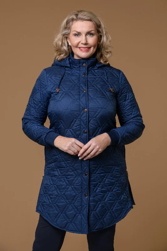 Jackets with waterproof-Double Diamond Quilt Jacket-Navy