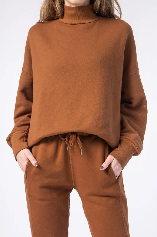 Hoodies & Sweatshirts versatile-Cleo Mock Neck Sweatshirt in Chestnut