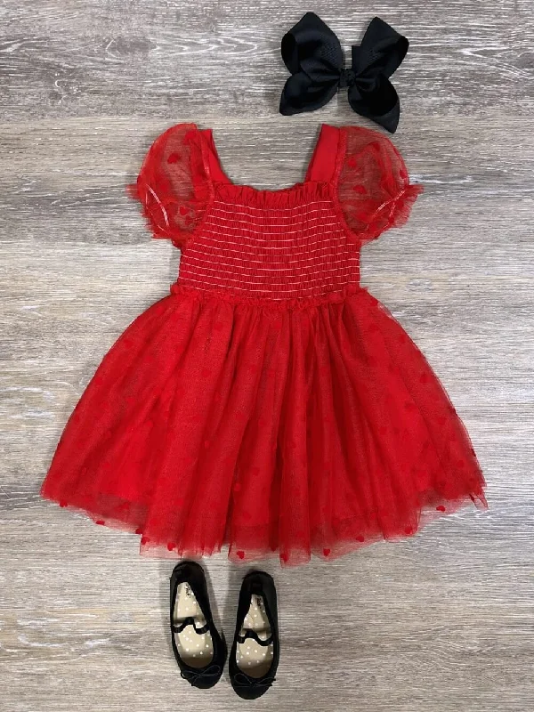 Dresses for team meetings-Red Heart Tulle Chiffon Special Occasion Girls Tutu Dress