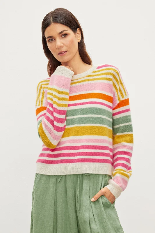 Sweaters in harbor-ANNY CASHMERE STRIPED CREW NECK SWEATER