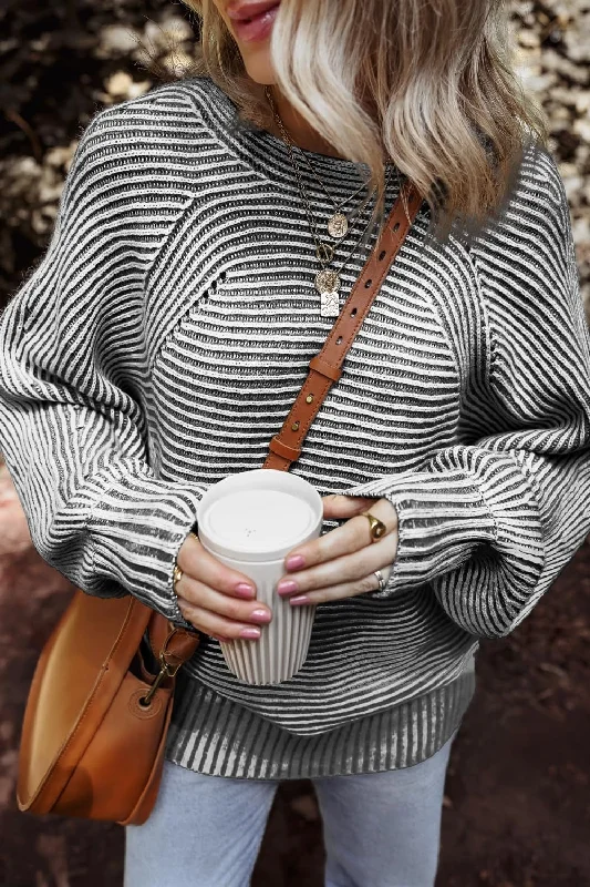 Top meditation techniques-Textured Striped Round Neck Long Sleeve Top