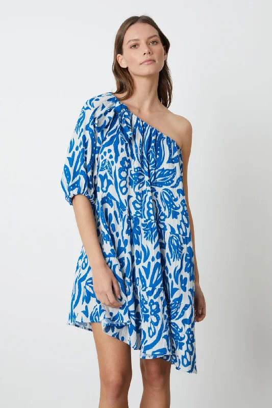 Dresses with leather accents-GRETCHEN PRINTED ONE SHOULDER DRESS