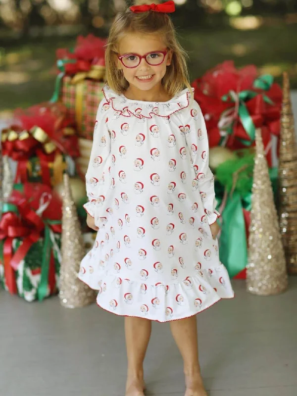 Dresses for online parties-Santa Claus is Coming to Town Girls Ruffle Trim Dress