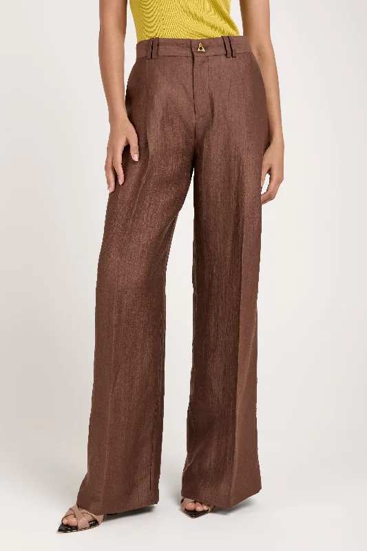 Bottoms for petites in mustard-Wellen Linen Trouser Pant in Sienna