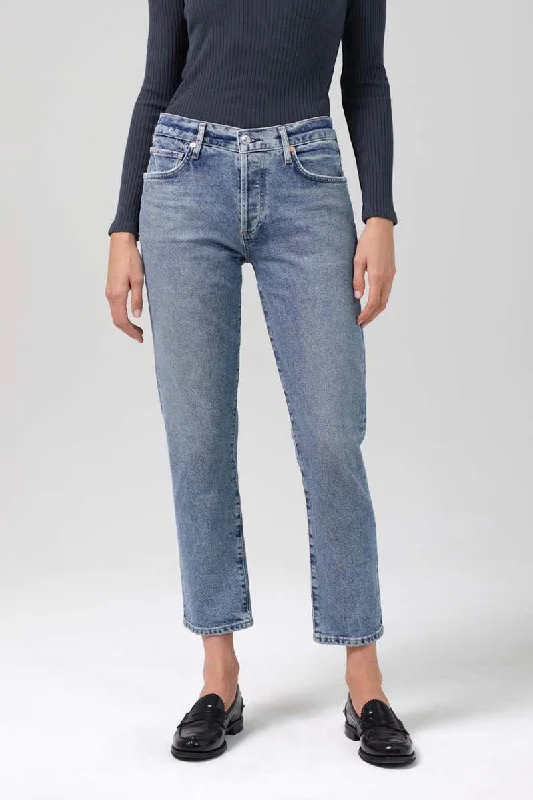 Bottoms with diamond pattern-Emerson Mid Rise Relaxed Jean in Mirja