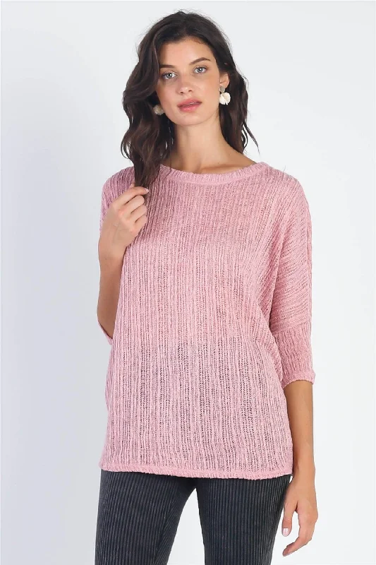 Best apps for mental health-Rose Knit Dolman Midi Sleeve Top