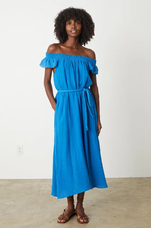 Dresses with solid colors-JUSTINE COTTON GAUZE MIDI DRESS