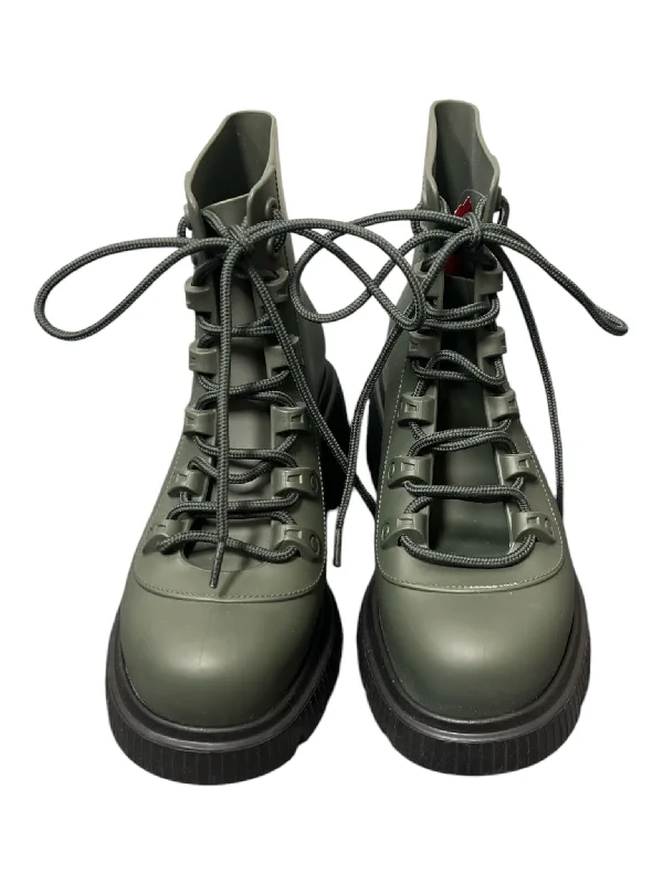 How to create short video content-Melissa Shoe Size 4 Army Green High Top lace up Round Toe Lug Sole Boots