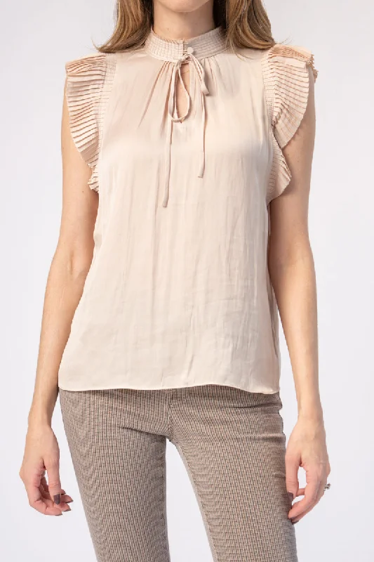 Women's Clothing model-Pleated Keyhole Blouse in Parchment