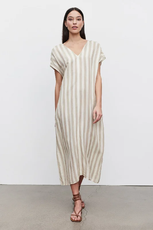 Dresses for podcast recordings-MILLA STRIPED LINEN KAFTAN DRESS