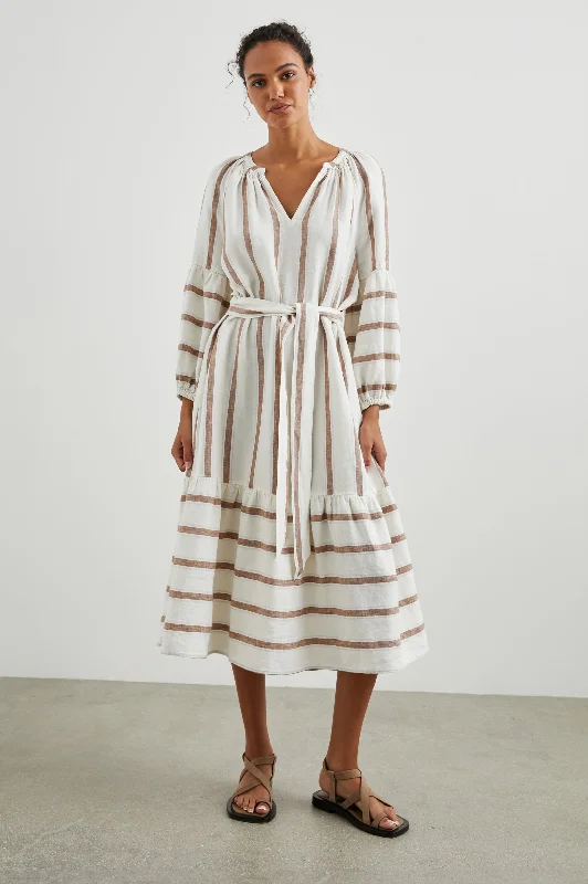 Dresses for anniversaries-VITTORIA DRESS - COCONUT STRIPE