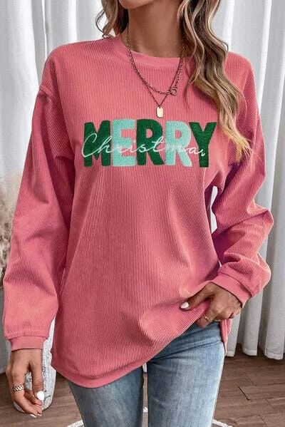 Hoodies & Sweatshirts pop up-MERRY CHRISTMAS Pink Ribbed Sweatshirt