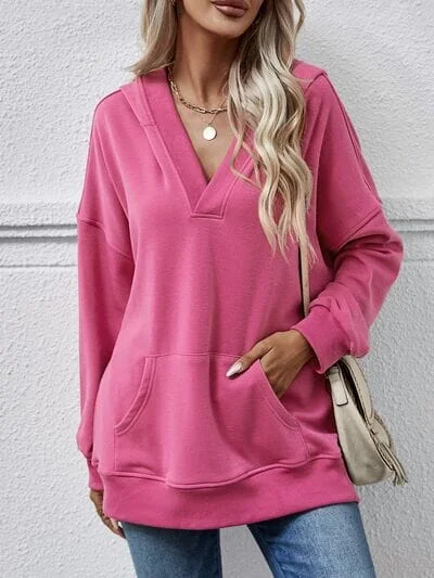 Hoodies & Sweatshirts whimsical-V-Neck Drop Shoulder Long Sleeve Hoodie